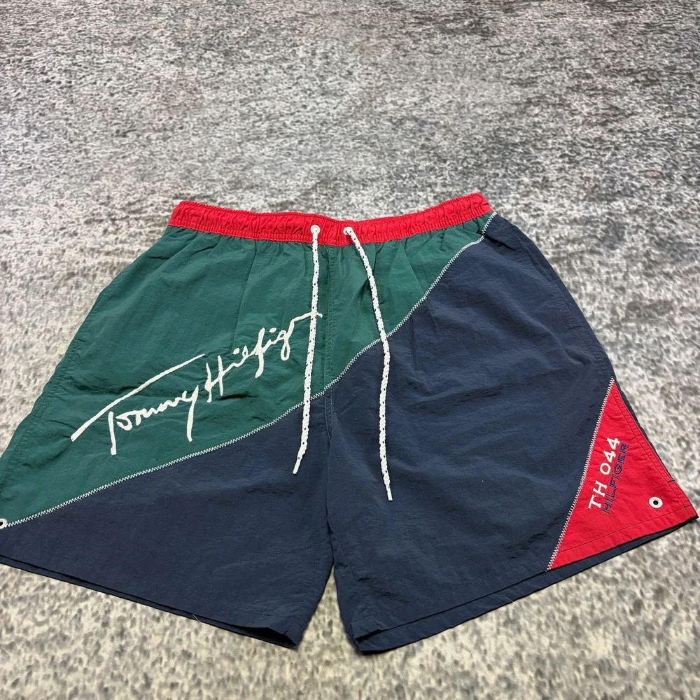VTG 90s Tommy Hilfiger Sailing Gear Shorts Nylon Large Colorblock Swim Trunks